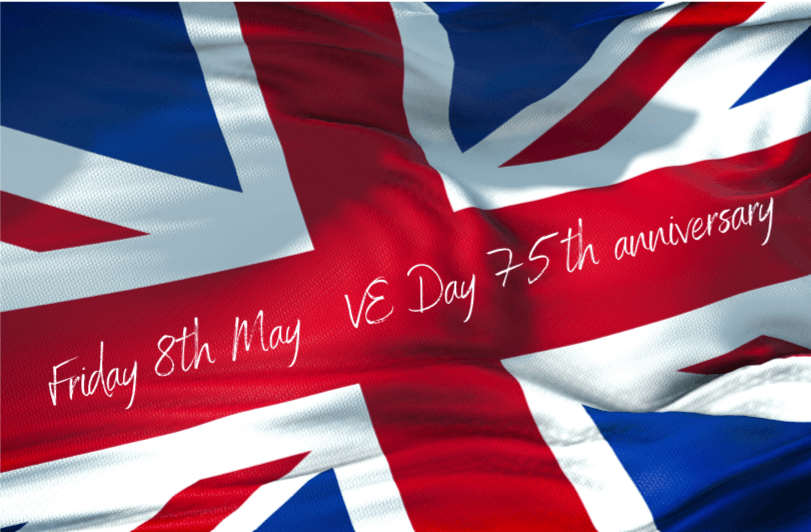 Union jack with quote inside about ve day.